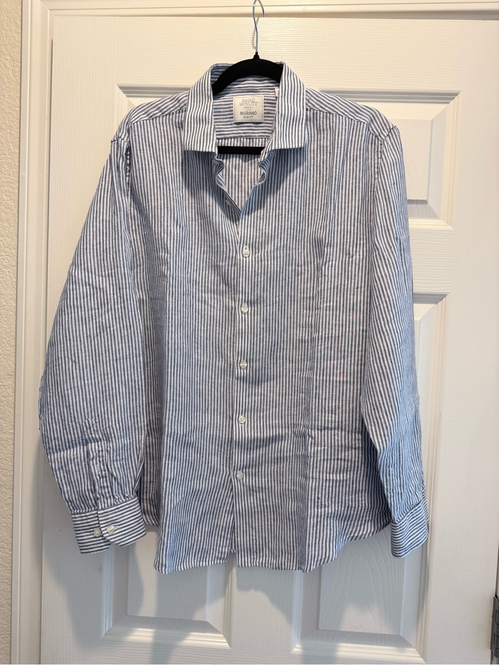 Blue & White Striped Dress Shirt by Baird Mcnutt